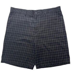 ASHWORTH Men's Checkered Dress Activewear‎ Golf Shorts 40W Black Grey Flat Front